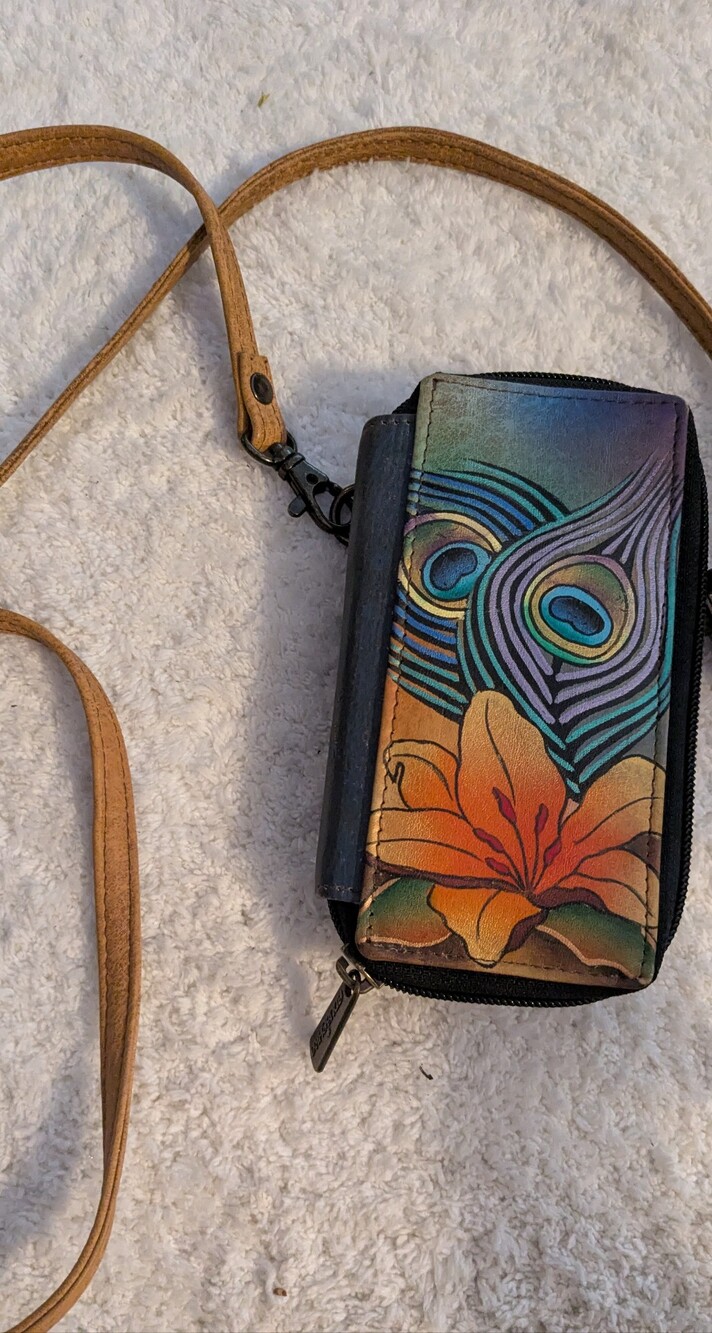 Anuschka Multi-Color Peacock Feather Crossbody Wallet - Women Bags - Picture 2 of 4
